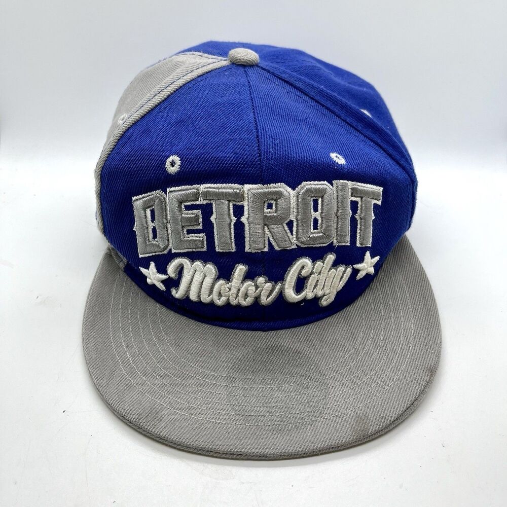 Rare Detroit Motor City My City Snapback Hat OSFM Blue Gray Flat Bill